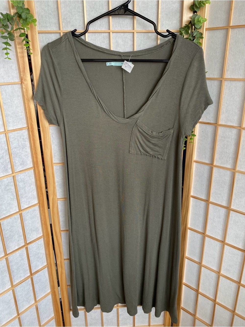 Maurices Olive V-Neck Short Sleeve Midi Dress with Pocket